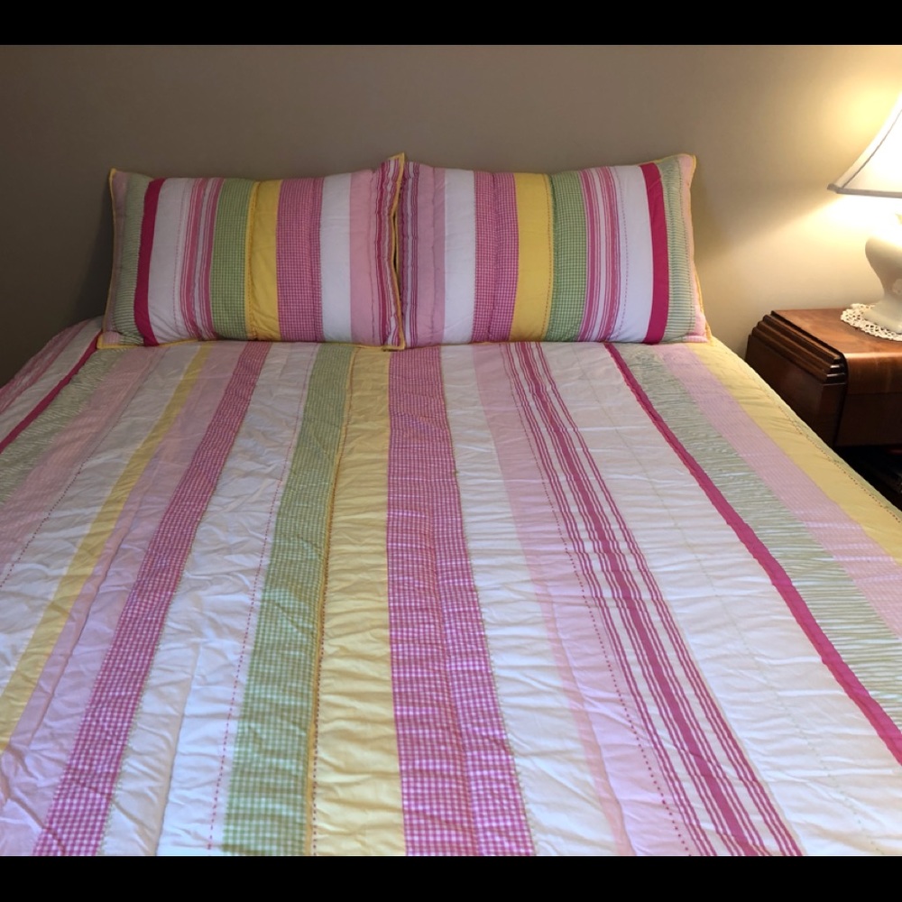 Pottery Barn Kids Full/Queen Kasey Gingham Stripe Reversible Quilt with 2 Shams